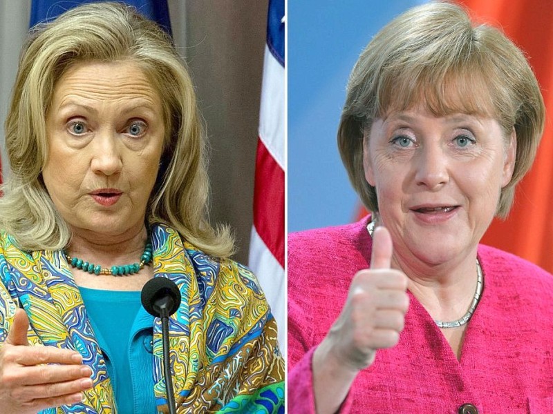 Zwischen ihnen hat es sich entschieden: Angela Merkel und Hillary Clinton sind die beiden mächtigsten Frauen der Welt.