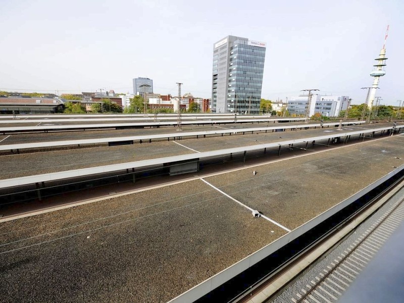Das denkmalgeschützte, aber marode Dach über den Bahnsteigen des Duisburger Hauptbahnhofs wird abgerissen, der Bau des neuen Dachs wird wohl frühestens 2017 beginnen. Foto: Stephan Eickershoff