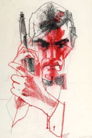 Bob Peak zeichnete diesen Entwurf für das Plakat, zum 1989 erschienenen Film Lizenz zum Töten, mit Timothy Dalton.