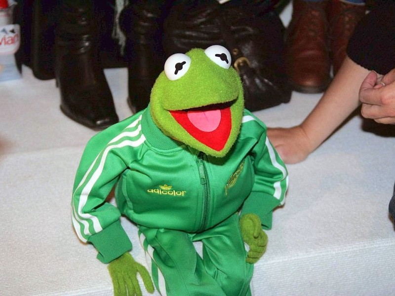 Zur Adidas-Modenschau trägt selbst Frosch Trainingsanzug.