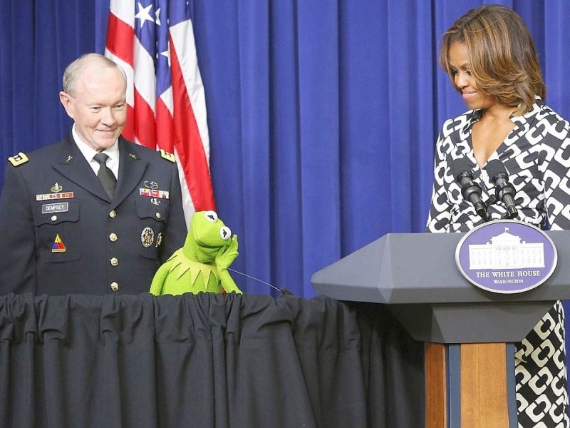 Solch einen Gast hat man nicht alle Tage im Weißen Haus. Kermit war zunächst ganz Gentle-Frosch und begrüßte ...
