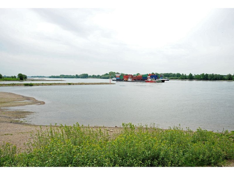 Das Foto zeigt die  Löscharbeiten der Feuerwehr an dem mit Kohle beladenen niederländischen Schiff Wantij, das auf dem Rhein bei Rees Mehr einen Motorbrand hatte und dadurch manoverierunfähig geworden ist. Zur Stabilisierung während des Löschvorgangs wurde das Schiff an das Containerschiff Salute angedockt.