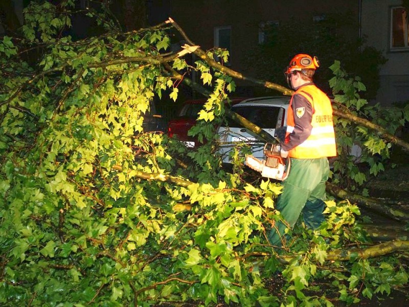 Nach dem Unwetter mit Sturm und Starkregen in der Mozart-Straße in Aachen.