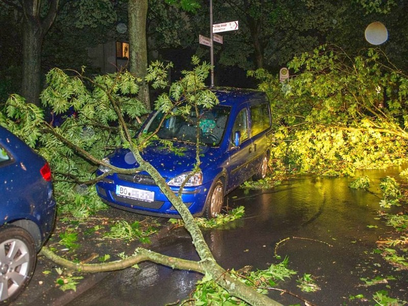 Mehrere Autos sind nach orkanartigen Sturmböen von herabfallenden Ästen und ganzen Bäumen in Bochum beschädigt worden.