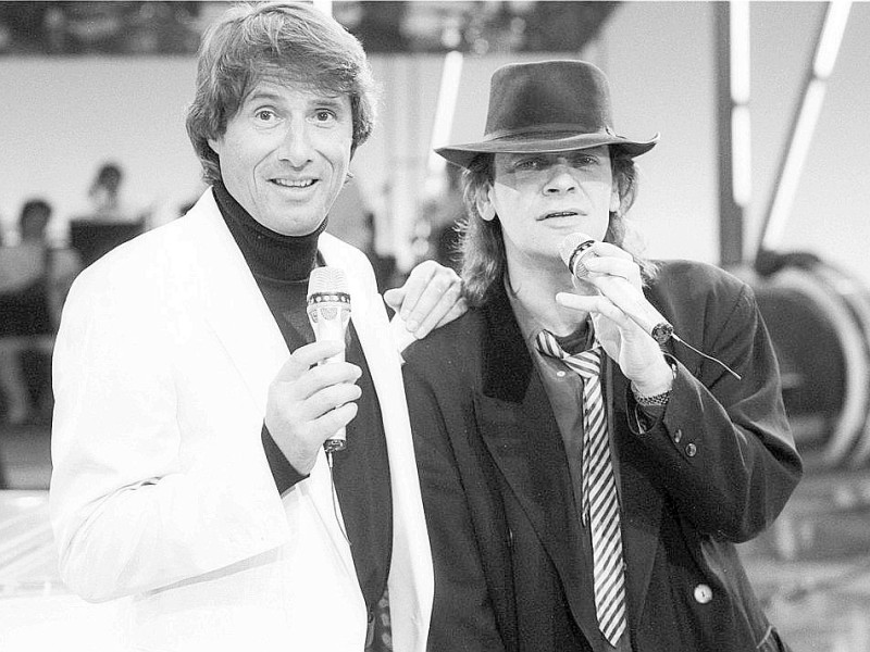 Udo Jürgens (l.) und Udo Lindenberg 1988 in der Fernsehsendung Was wäre wenn.
