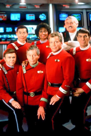 ...Dieses nicht: Die Crew des Raumschiff Enterprise Walter Koenig (l-r), George Takei, Deforest Kelley, Nichelle Nichols, William Shatner, James Doohan und Leonard Nimoy in einer Szene des Films Star Trek VI, Enterprise (Archivfoto aus dem Jahr 1992).
