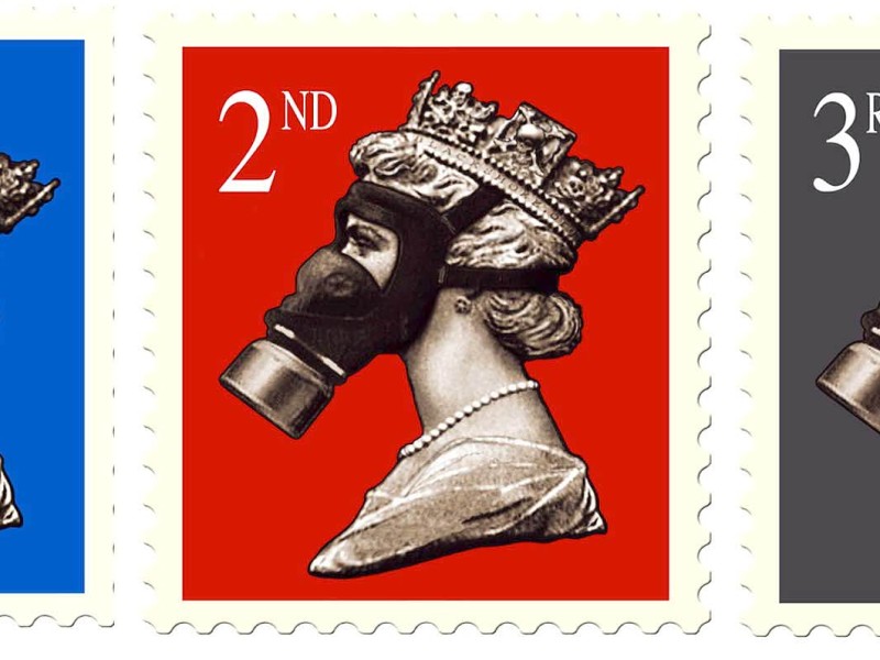 „Not amused“ war die Queen über ein Poster im Stil von Briefmarken. Der Künstler James Cauty, vormaliger Frontmann der Band KLF, schuf die „Stamps of Mass Destruction“ im Jahr 2003 aus Protest gegen den Irak-Krieg.