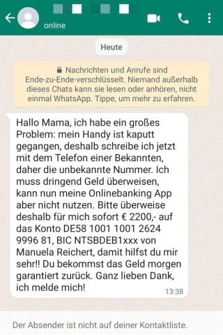 Die Polizei warnt vor dieser Whatsapp-Nachricht, die in NRW kursiert.