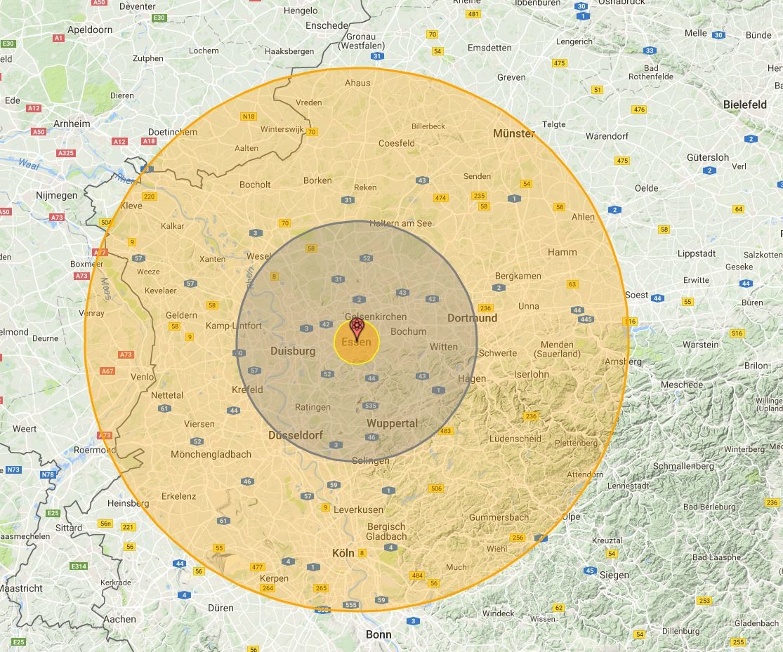 Der Abwurf der „Zar Bombe“ über Essen würde in der ganzen Region ein Feld der Vernichtung hinterlassen.