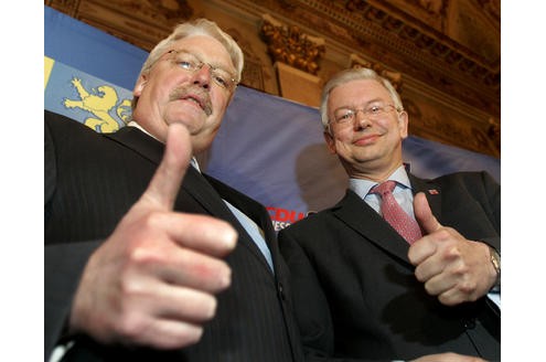 FDP-Fraktionschef Jörg-Uwe Hahn und Koch bildeten zusammen ein Koalition.