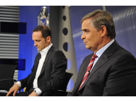 Die Spitzenkandidaten im Saarland: Heiko Maas (SPD, links) und CDU-Ministerpräsident Peter Müller. Foto: ap