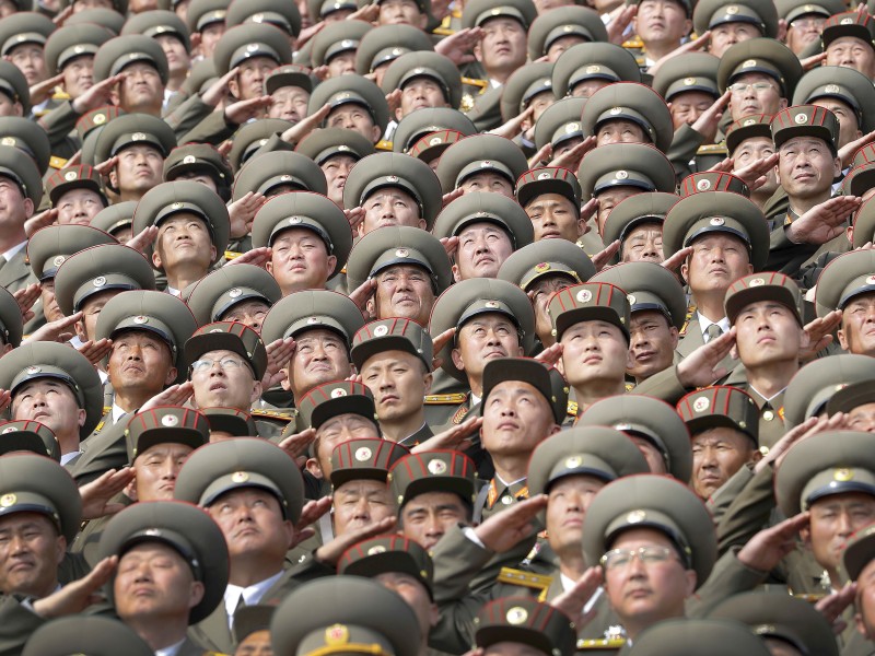 Die Soldaten salutieren vor ihrem Staatsoberhaupt.