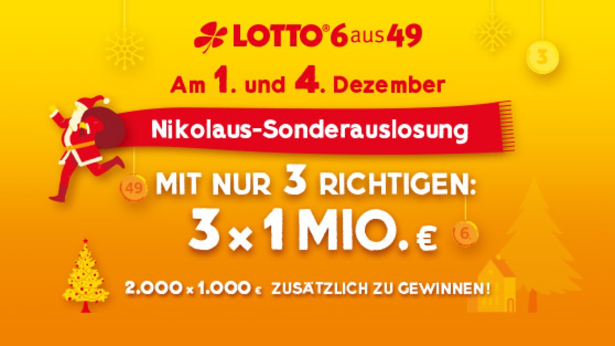 Bei der bundesweiten Sonderauslosung von LOTTO 6aus49 können drei Richtige eine Million Euro wert sein. Jetzt Glückstipp abgeben unter www.westlotto.de.
