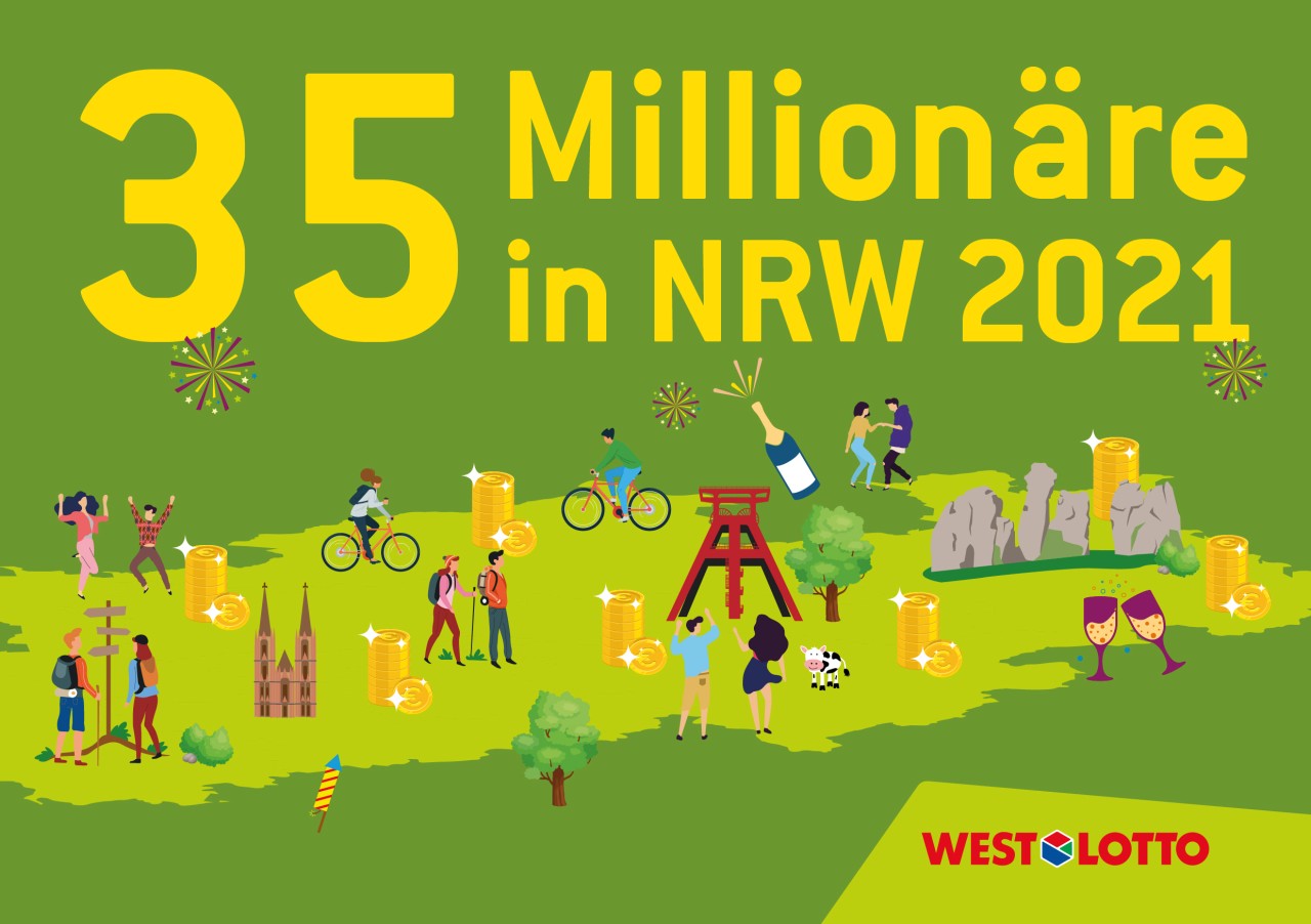 Die Millionärsbilanz 2021 kann sich sehen lassen: WestLotto überwies allein 35 Tippern in Nordrhein-Westfalen einen Millionengewinn auf das Konto.