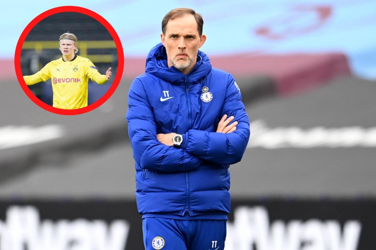 Wo spielt Erling Haaland in der nächsten Saison? Der FC Chelsea mit Ex-BVB-Trainer Thomas Tuchel wollen den Norweger unbedingt.