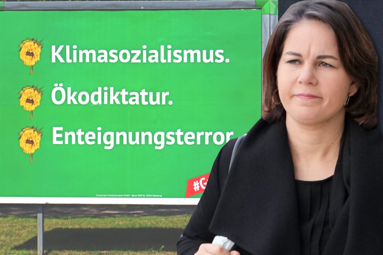 Ein Plakat der Schmäh-Kampagne gegen die Grünen und Kanzlerkandidatin Annalena Baerbock aus dem Bundestagswahlkampf. 