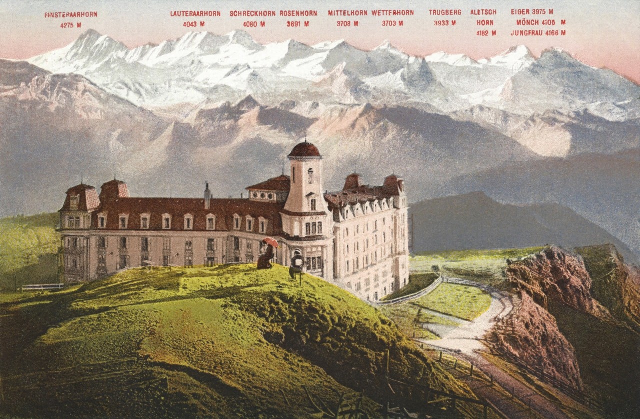 Das palastartige Grand-Hotel „Schreiber" auf dem Gipfel der Rigi.