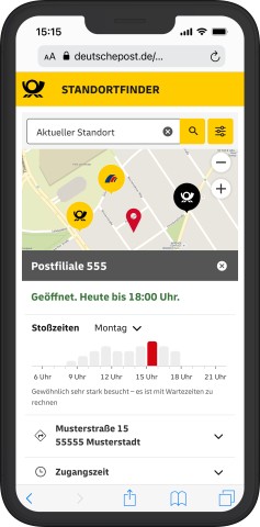 Deutsche Post fügt die „Stoßzeitenanzeige“ zum Standortfinder hinzu.