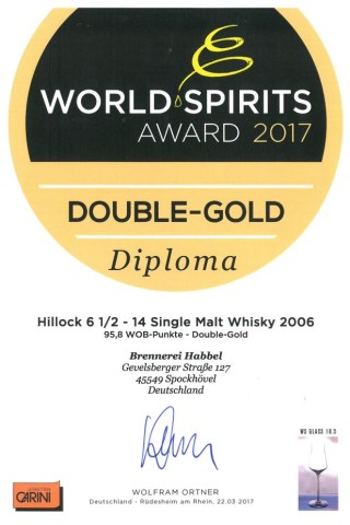 Für den Hillock Single Malt gab es die Auszeichnung Doppel-Gold.