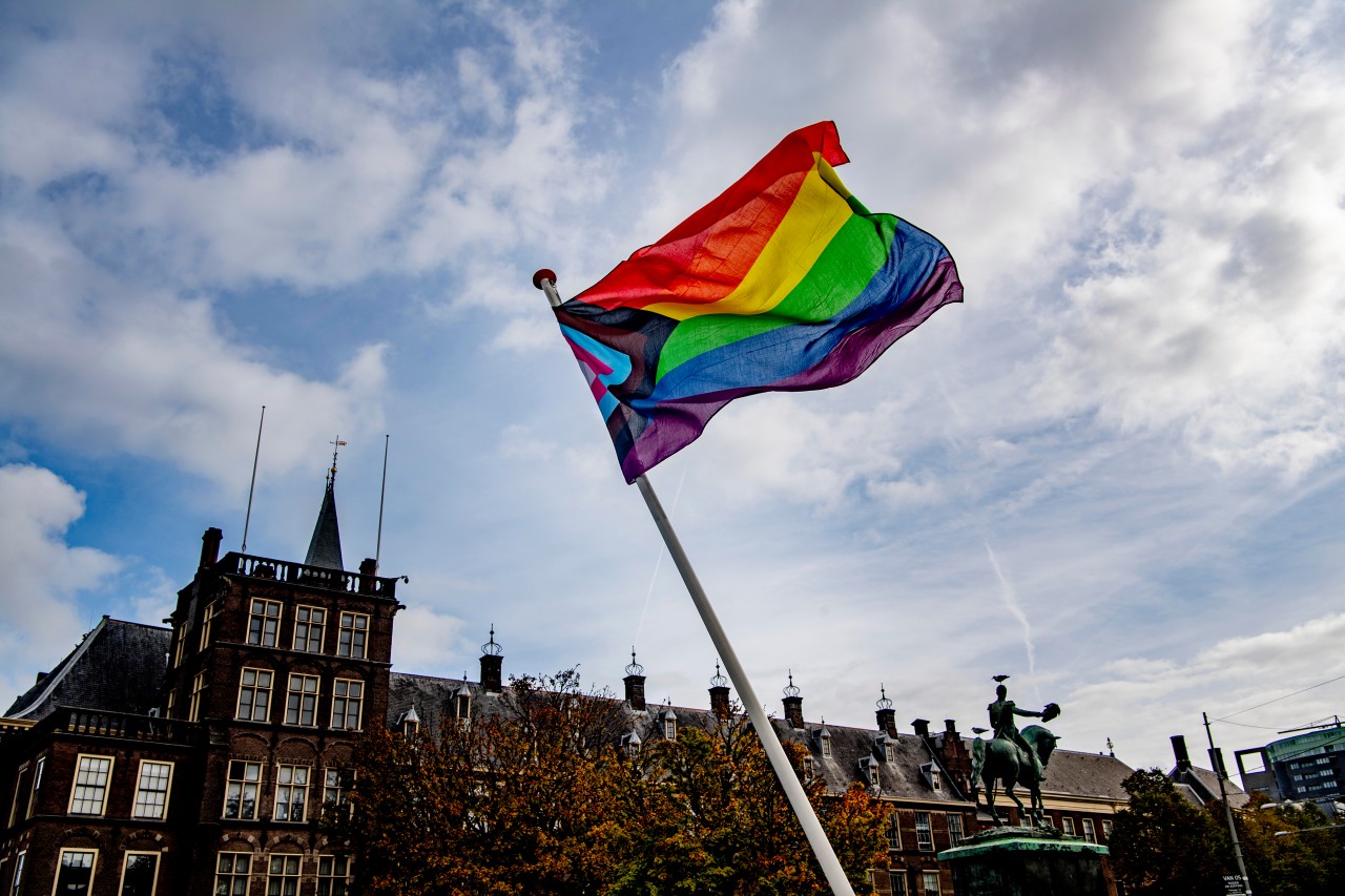 Die „Progress Pride flag“ ist eine erweiterte Regenbogenfahne der LGBTQ-Bewegung, die für Toleranz gegenüber minorisierten Gruppen wie etwa HIV-Infizierten zum Ausdruck bringen soll.