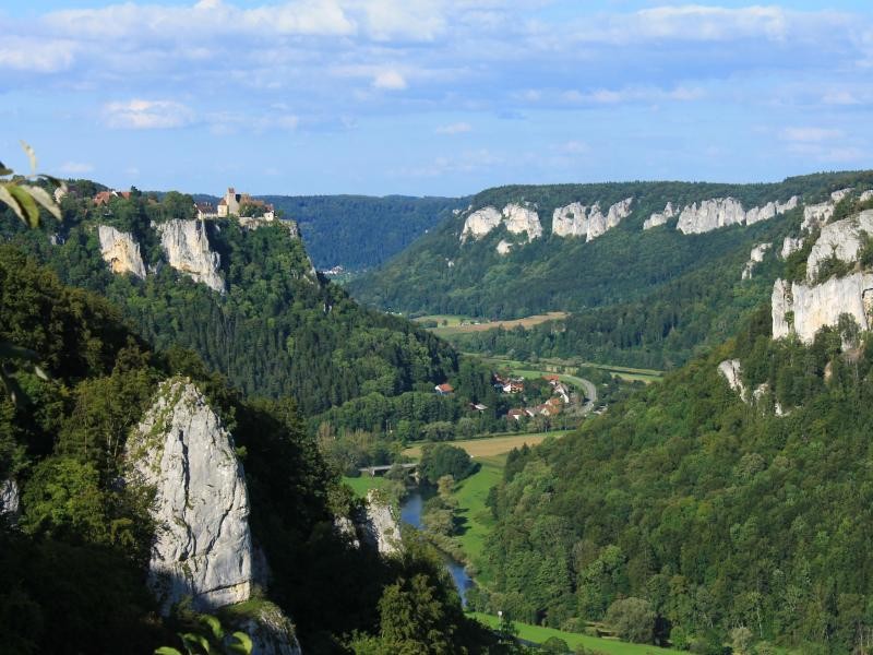 Durch hoch aufragende Kalkfelsen bahnt sich die Donau an ihrem Oberlauf in Baden-Württemberg ihren Weg.