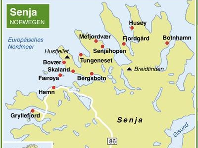 Senja liegt im hohen Norden Skandinaviens. Auf der Insel können Urlauber die verschiedenen Landschaften Norwegens erkunden - das ganze Land im Miniaturformat.