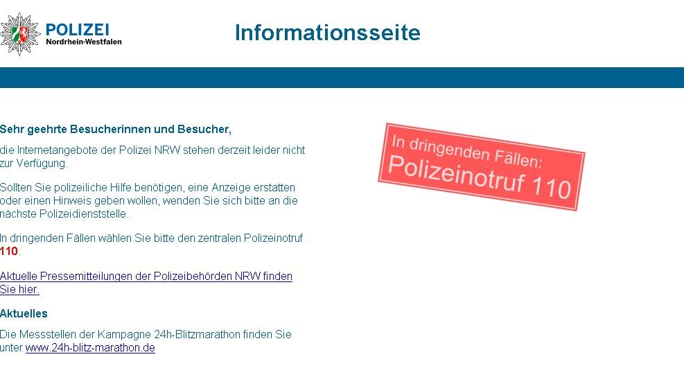 Screenshot Internetpräsenz Polizei NRW