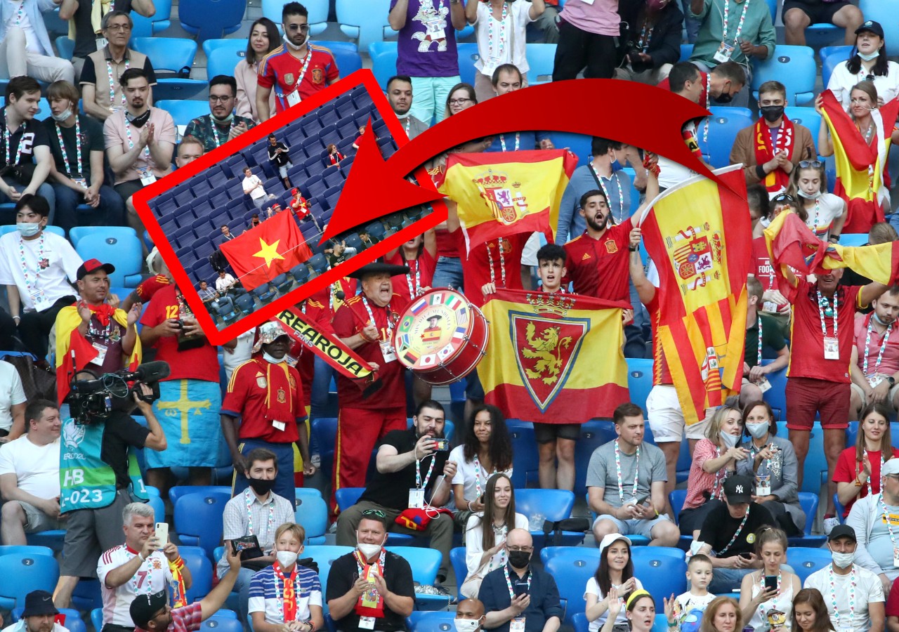Bei der EM 2021 wunderten sich viele Fans bei Schweiz - Spanien über Vietnam-Fahnen.