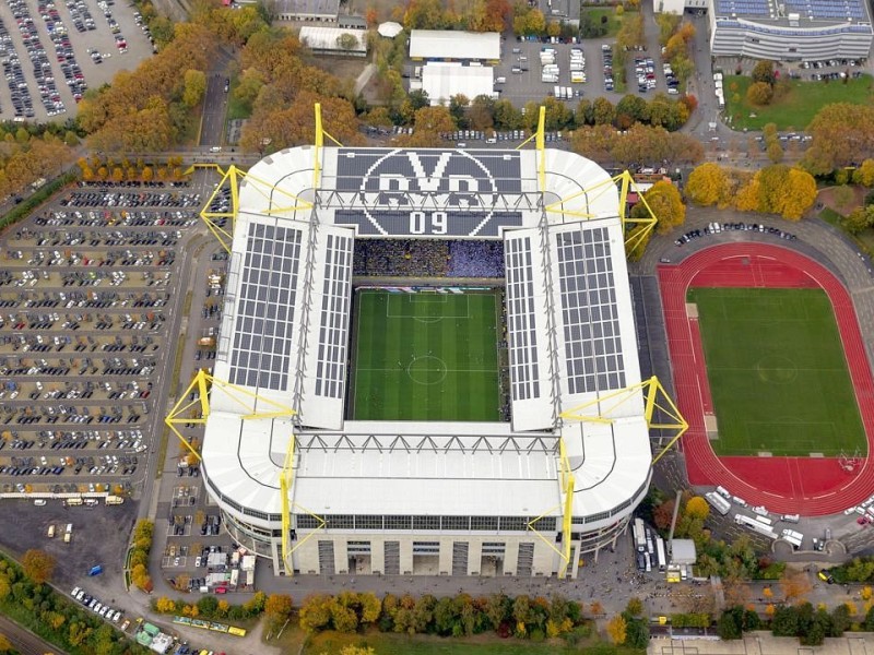 Luftbild, SignalIdunaPark, Westfalenstadion, Revierderby, 1:2, Fans, Bundesliga, Fussball,  Dortmund, Ruhrgebiet, Nordrhein-Westfalen, Deutschland, Europa