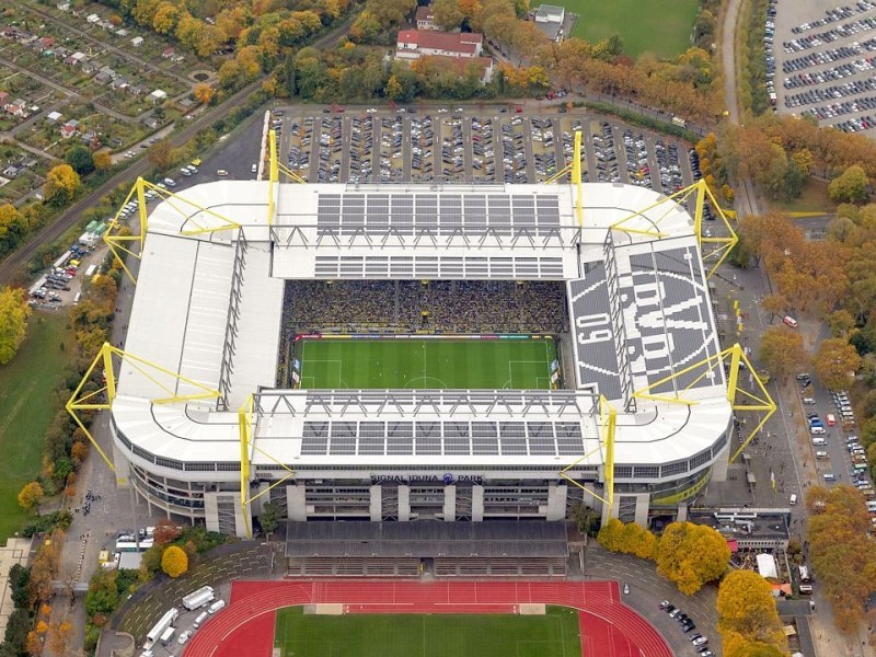 Luftbild, SignalIdunaPark, Westfalenstadion, Revierderby, 1:2, Fans, Bundesliga, Fussball,  Dortmund, Ruhrgebiet, Nordrhein-Westfalen, Deutschland, Europa