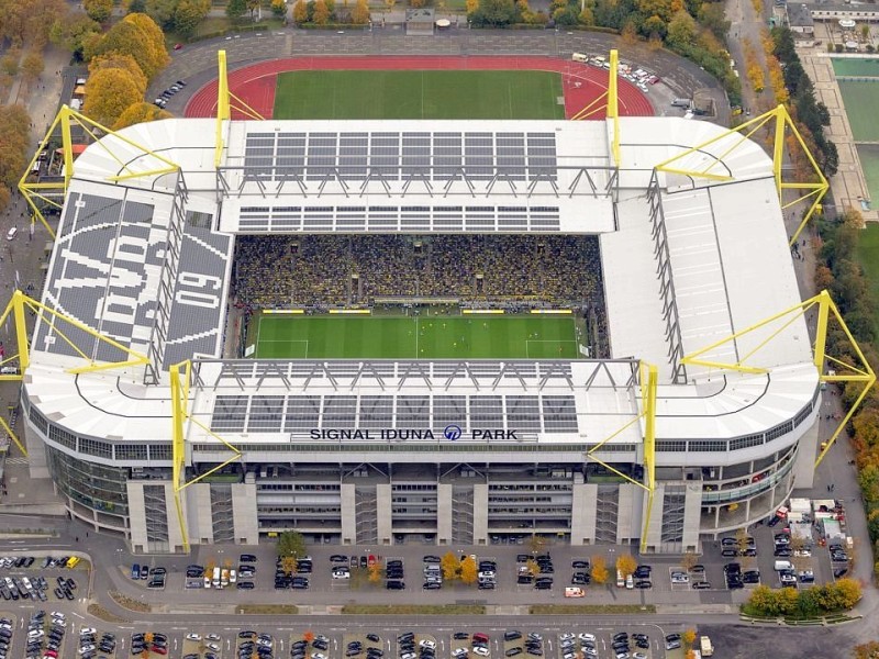 Luftbild, SignalIdunaPark, Westfalenstadion, Revierderby, 1:2, Fans, Bundesliga, Fussball,  Dortmund, Ruhrgebiet, Nordrhein-Westfalen, Deutschland, Europa