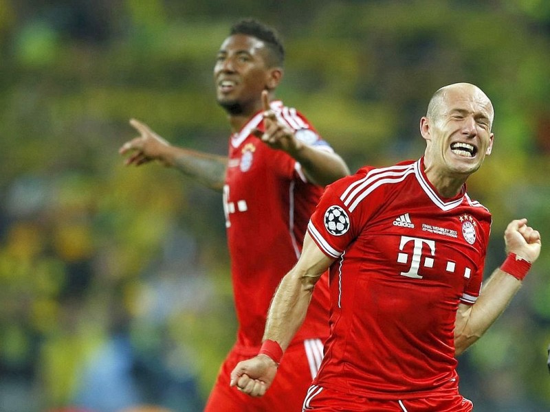 Zwölf Monate nach der Final-Schmach dahoam hat der FC Bayern München Europas Fußball-Thron zurückerobert. Der deutsche Meister siegte am Samstag im Champions League-Finale gegen den nationalen Erzrivalen Borussia Dortmund mit 2:1 (0:0) und krönte seine Saison der Superlative mit dem zweiten Gewinn der Königsklasse nach 2001. Nach dem Trauma der Final-Niederlagen von 2010 und 2012 stillten Treffer von Mario Mandzukic (60. Minute) und Arjen Robben (89.) vor 86 298 Zuschauern im ausverkauften Londoner Wembley-Stadion die Sehnsucht der Münchner nach einem internationalen Titel.