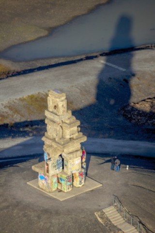 Himmelstreppe auf der Rhein-Elbe Halde auf der Stadtgrenze Gelsenkirchen Wattenscheid, Künstler Hermann Prigann ,  Bochum, Ruhrgebiet, Nordrhein-Westfalen, Deutschland