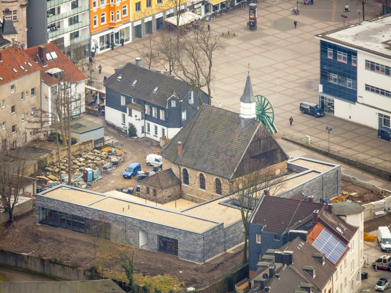 Wattenscheider Markt mit Umbau der Alten Ev. Kirche am Alten Markt, Wattenscheid,  Bochum, Ruhrgebiet, Nordrhein-Westfalen, Deutschland