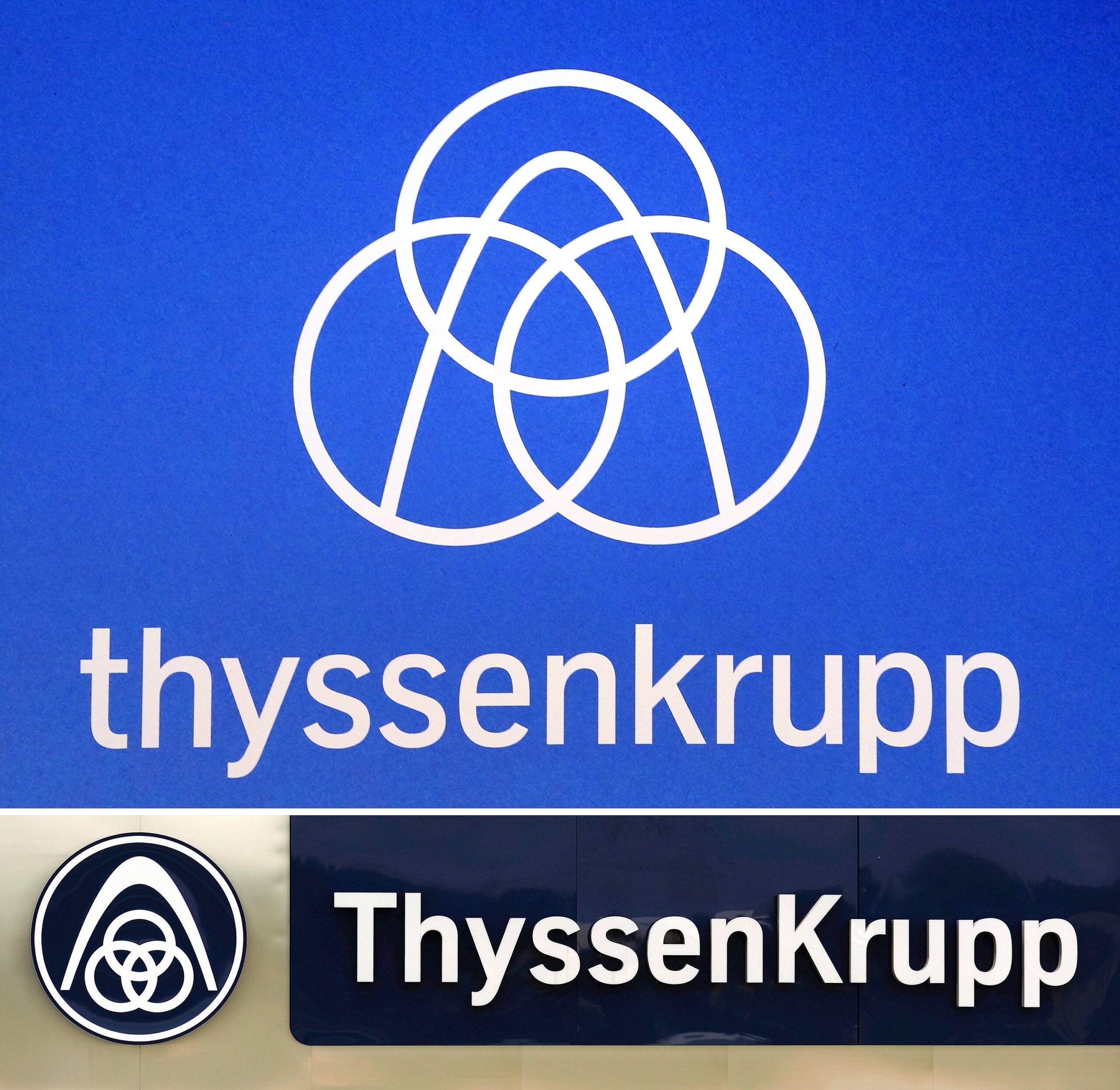 Das neue thyssenkrupp-Logo (oben). Darunter ist das alte Logo zu sehen.