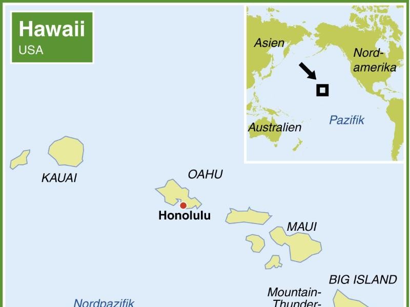 Hawaii liegt mitten im Pazifik, die Anreise ist weit und teuer. Karte: dpa-infografik
