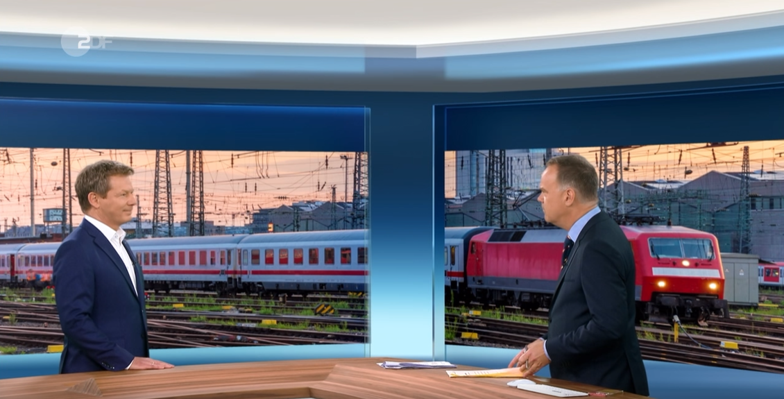 Deutsche Bahn-Chef Richard Lutz im Interview mit „heute journal“-Moderator Christian Sievers (ZDF).