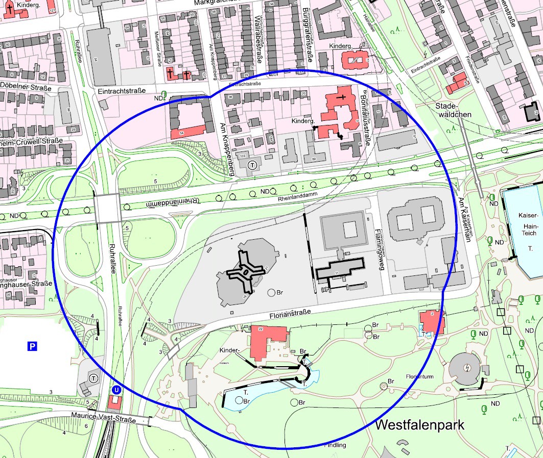 Das ist der Evakuierungsradius rund um die Fundstelle in Dortmund.