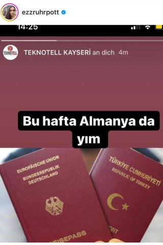 Ezgi Güyildar postet auf Instagram eine private Nachricht, die sie erhalten hat. Darin droht ihr der Unbekannte, dass er nach Deutschland kommen werde.