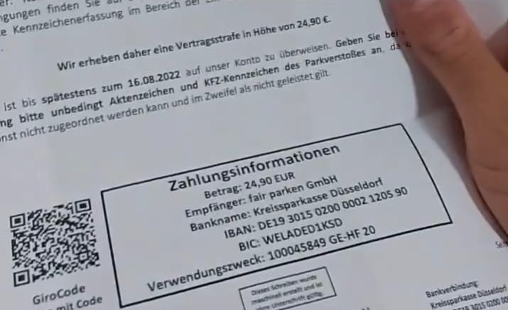 Diese Zahlungsaufforderung vom Parkplatzbetreiber hat John-Reed-Kunde Ahmad Abdal erhalten. Diese Zahlungsaufforderung vom Parkplatzbetreiber hat John-Reed-Kunde Ahmad Abdal erhalten.