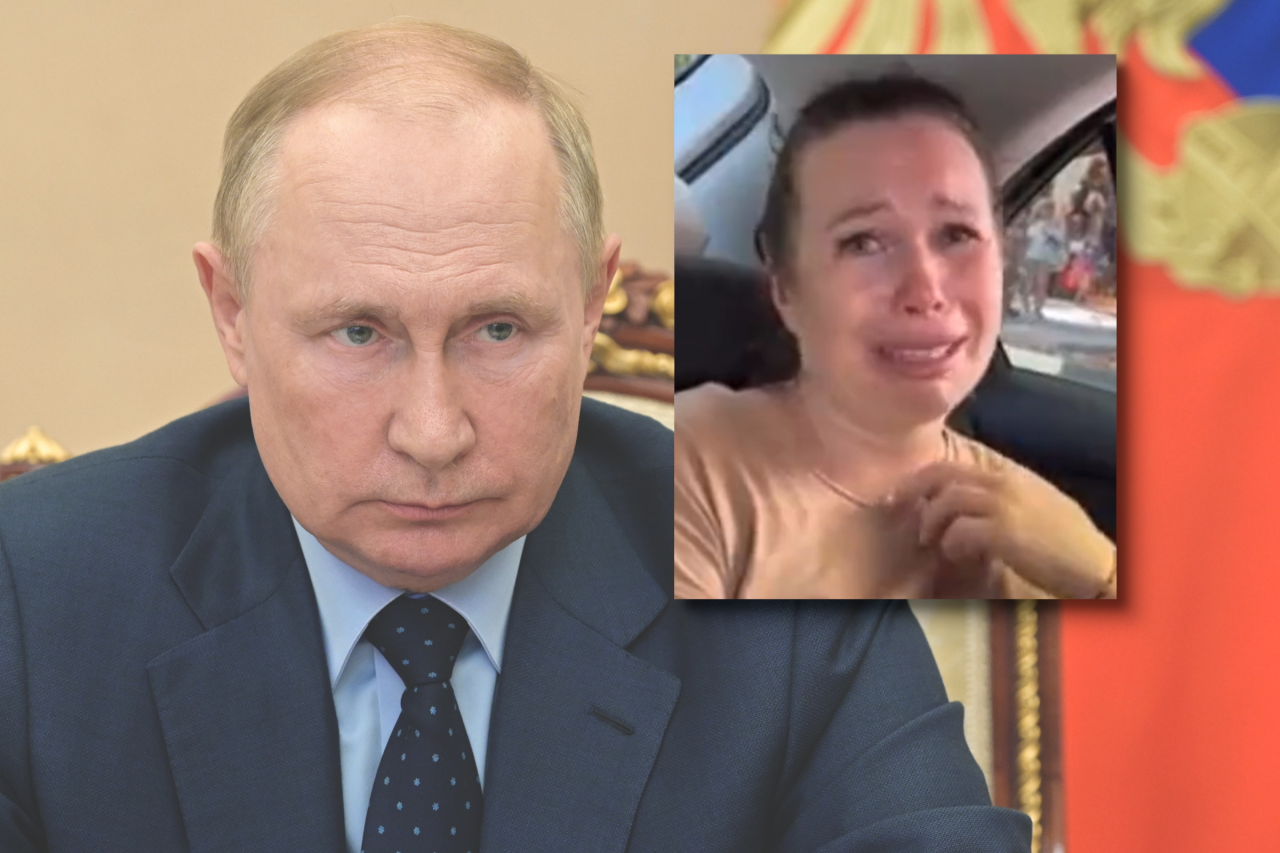 Der Kreml-Kriegsherr und das Leid im Volk: Putin und die weinende Russin. 