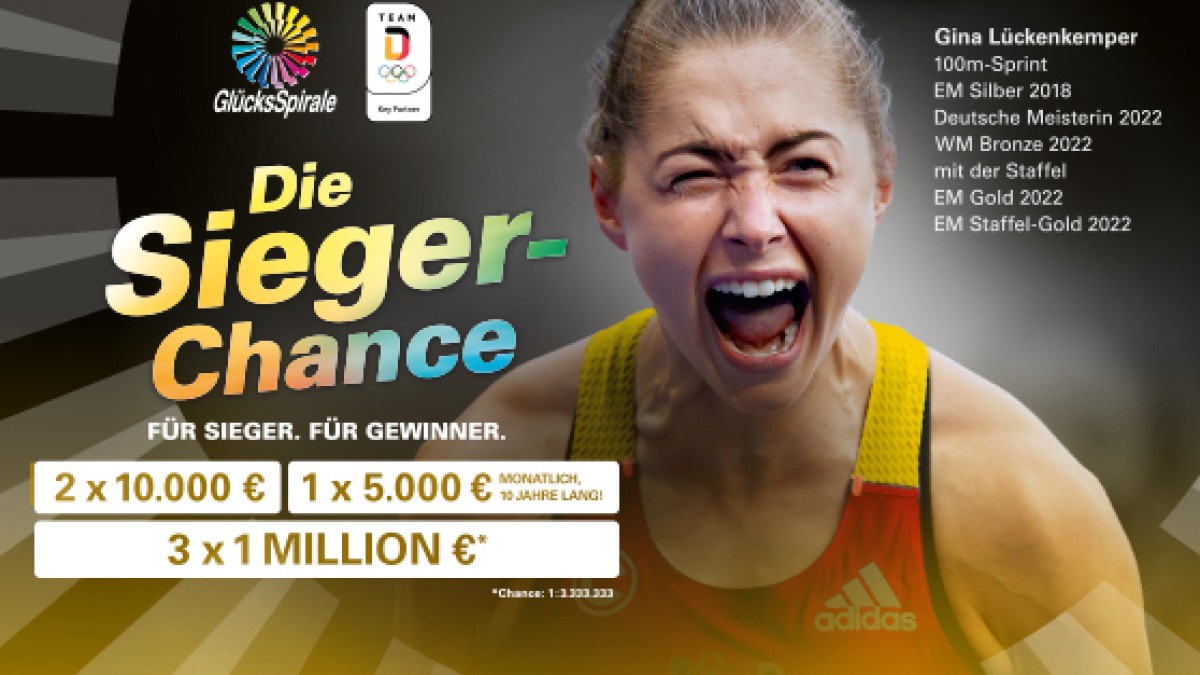 Gina Lückenkemper jubelt über ihre Erfolge bei den European Championships in München. Bereits seit Jahrzehnten wird aus den Erträgen der GlücksSpirale der Sport gefördert – auch aus denen der Zusatzlotterie Sieger-Chance.