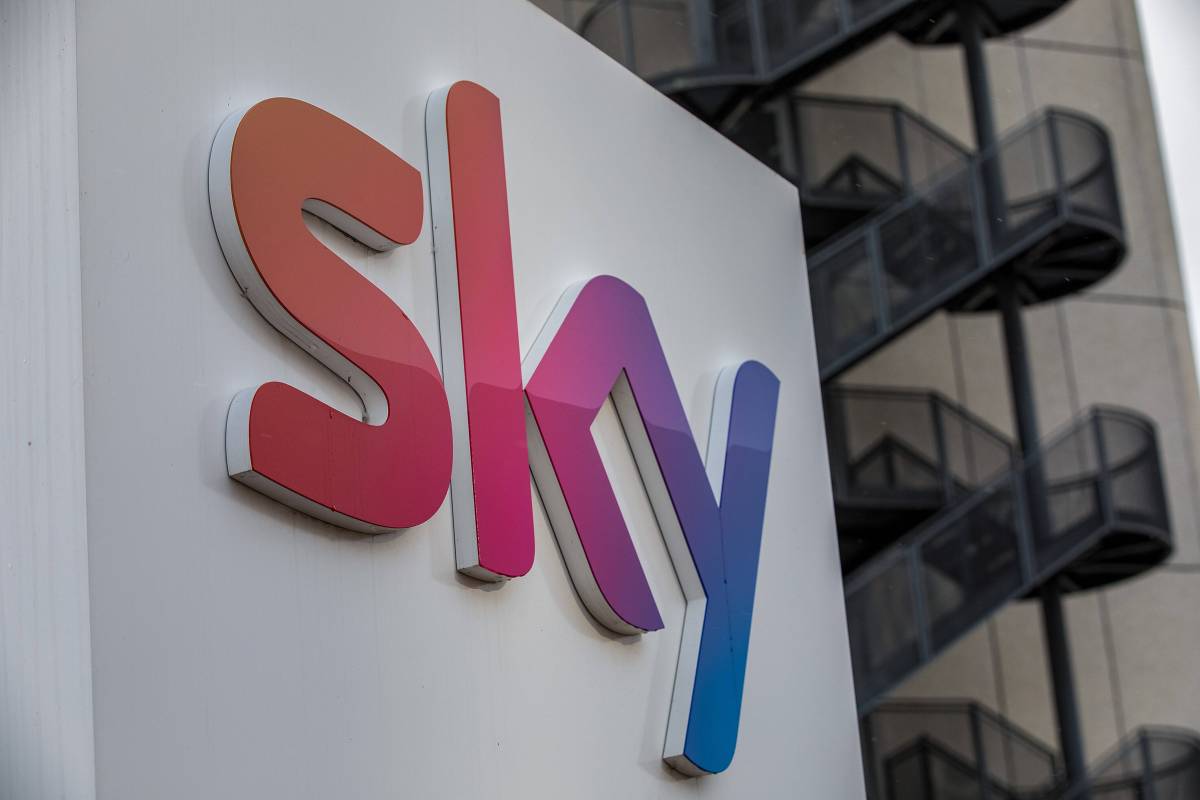 Das Logo von Sky am Hauptsitz in Unterföhring.