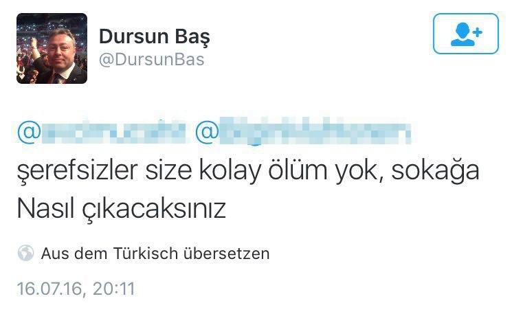 Tweet von Dursun Bas an Gülen-Mitglieder