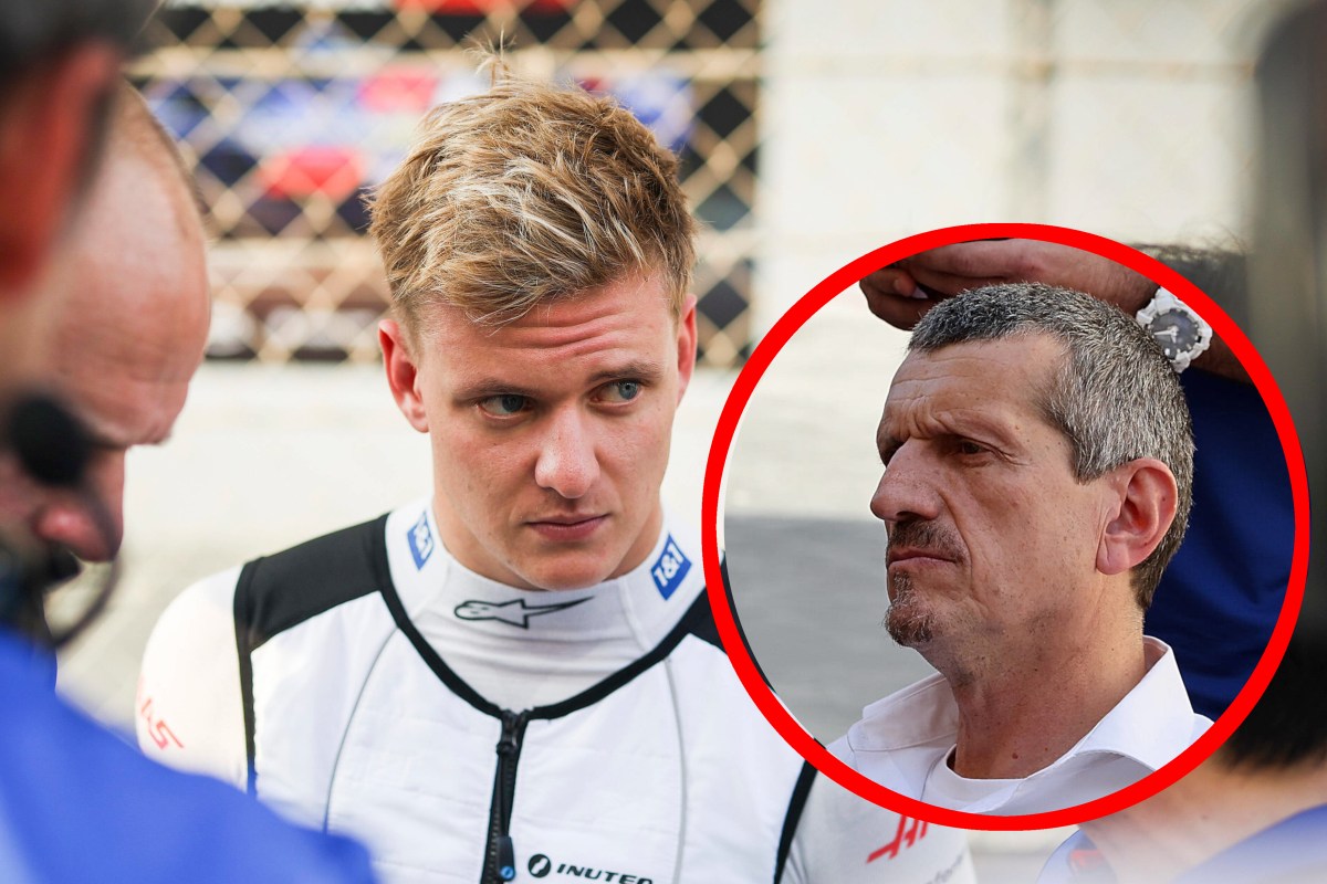 Mick Schumacher schaut vor einem Rennen in der Formel 1 auf Teamchef Günther Steiner.