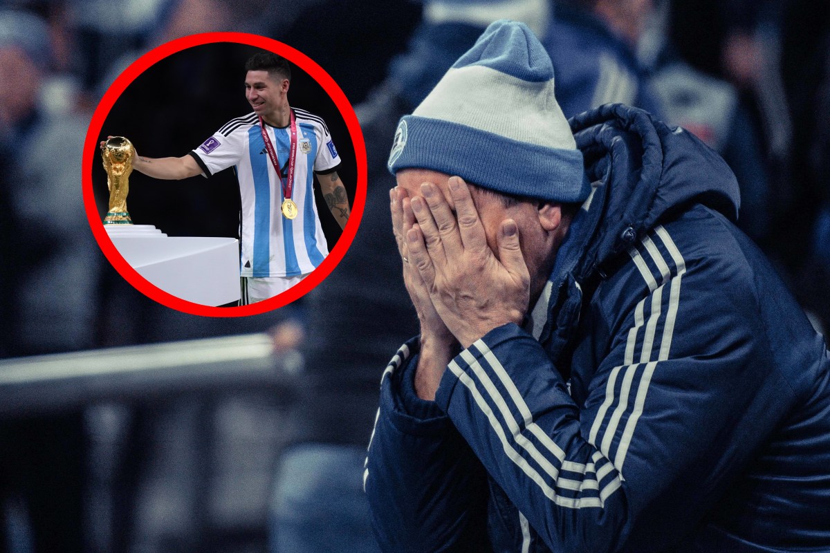 Ein Fan des FC Schalke 04 schlägt die Hände vors Gesicht.