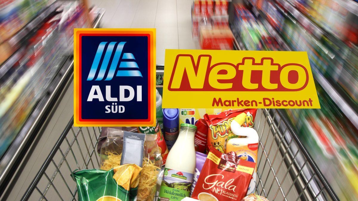 Aldi, Netto und Co. Einkaufswagen und Produkte