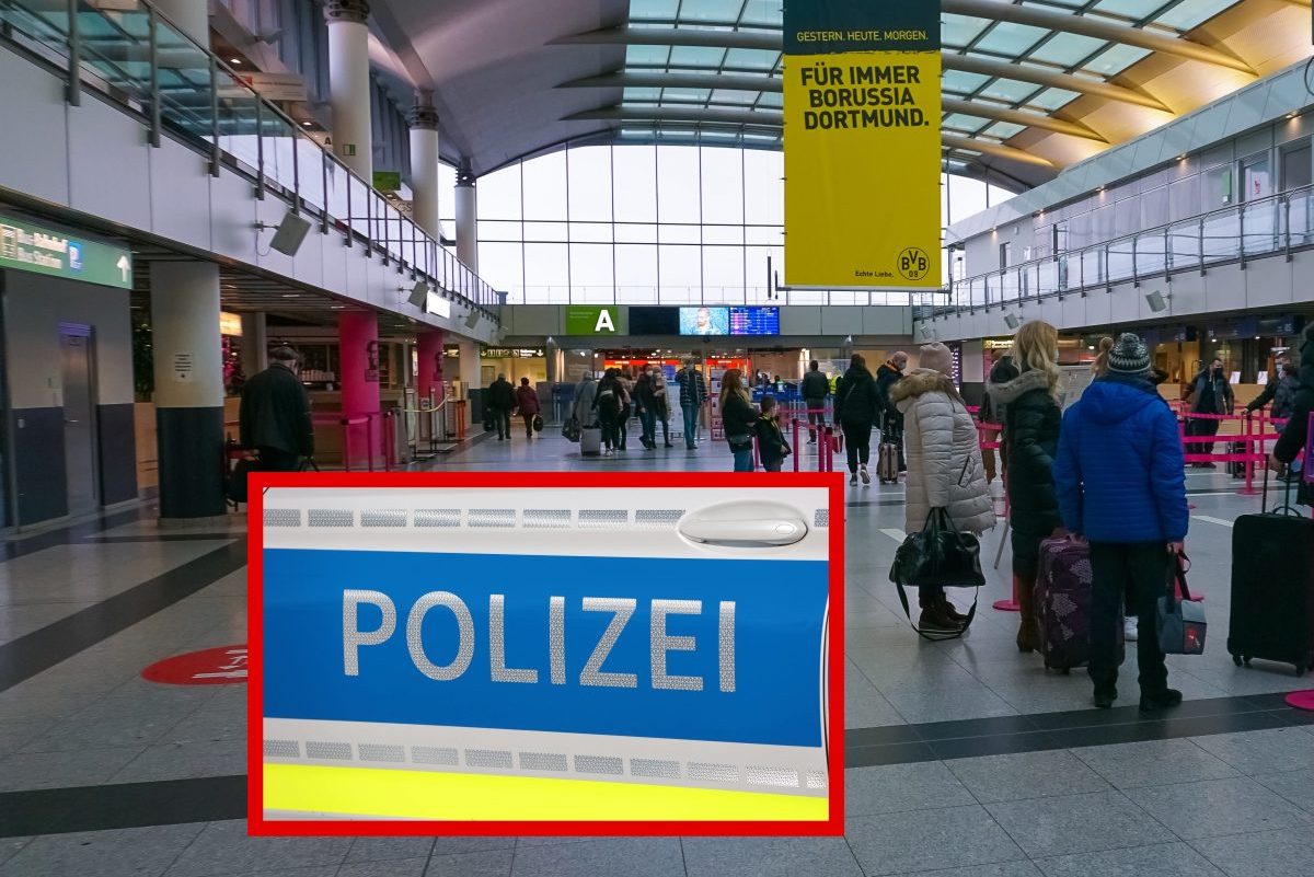 Flughafen Dortmund Menschen warten in Schlangen Polizeisymbolbild
