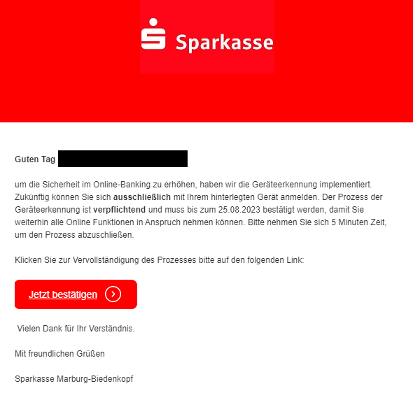 Sparkasse-Phishing-Mail