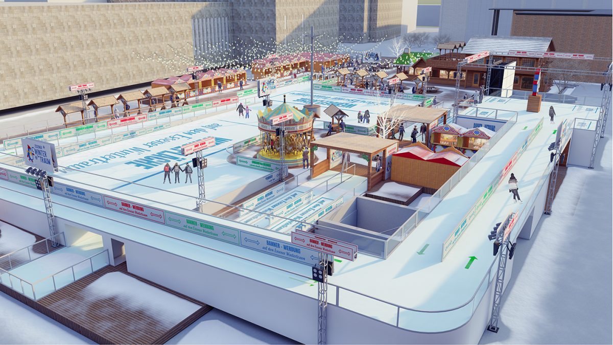 Die Animation zeigt die Eislauf-Fläche auf zwei Ebenen die ab Anfang nächsten Jahres beim "Essener Wintertraum" besucht werden kann.